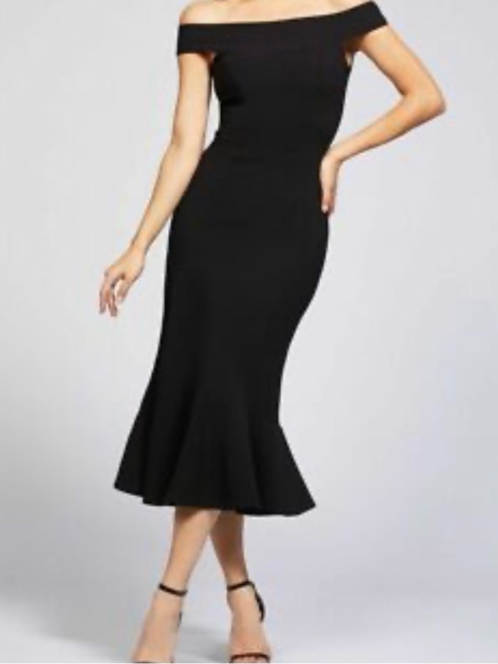 Dress the population Off-Shoulder Black Mermaid Midi Dress